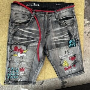 🩶🩶🩶Copper Rivet shorts slim fit 36 stretch streetwear grey embroidered